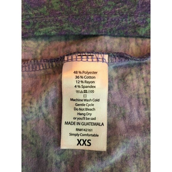 LuLaRoe Irma Top XXS Purple & Green Paisley Print High-Low Short Sleeve Tunic - Picture 8 of 10
